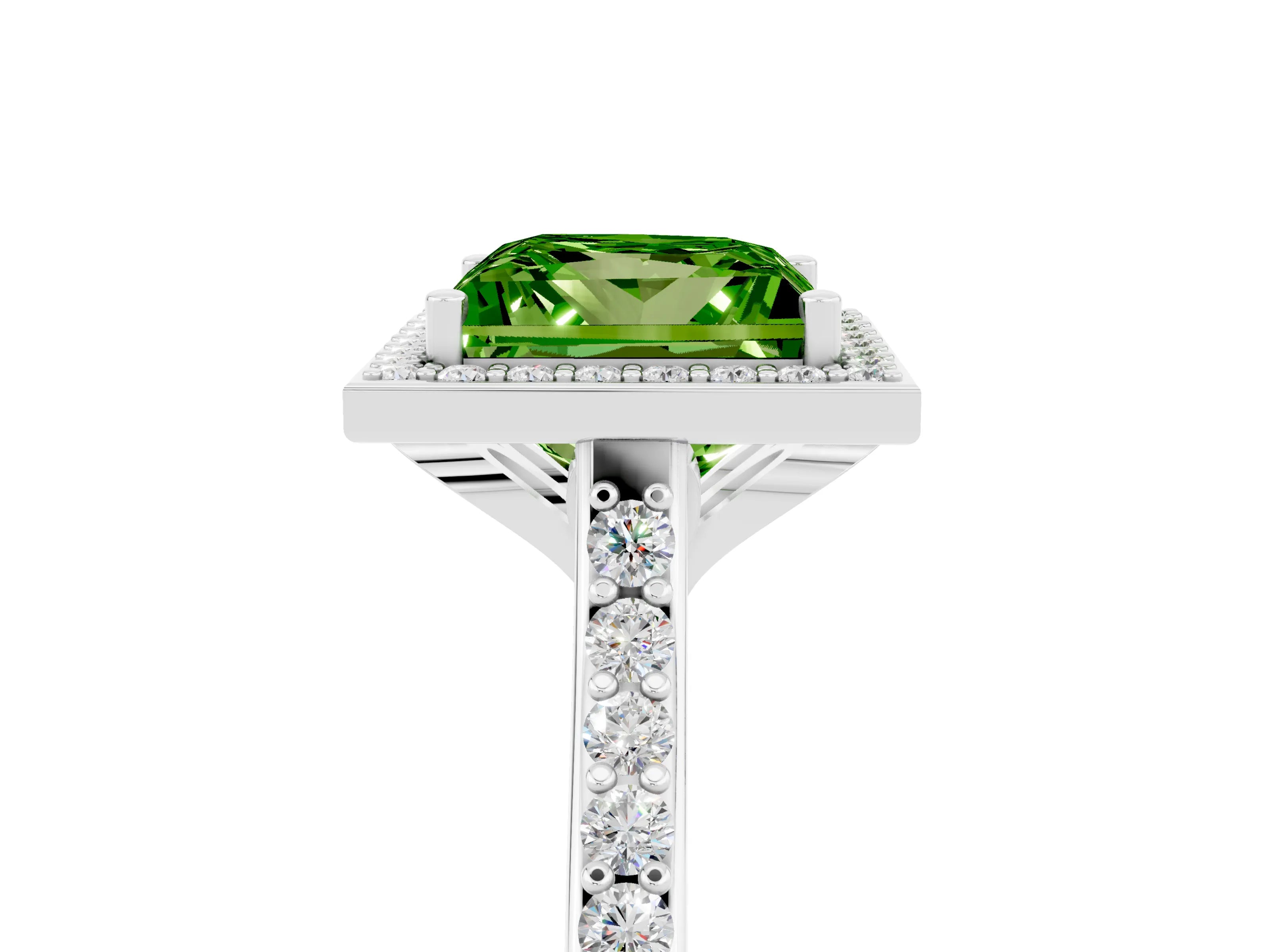 White gold Princess Cut Halo Round Diamond Pavé Band with Four-Prong Setting_5