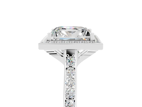 White gold Princess Cut Halo Round Diamond Pavé Band with Four-Prong Setting_5