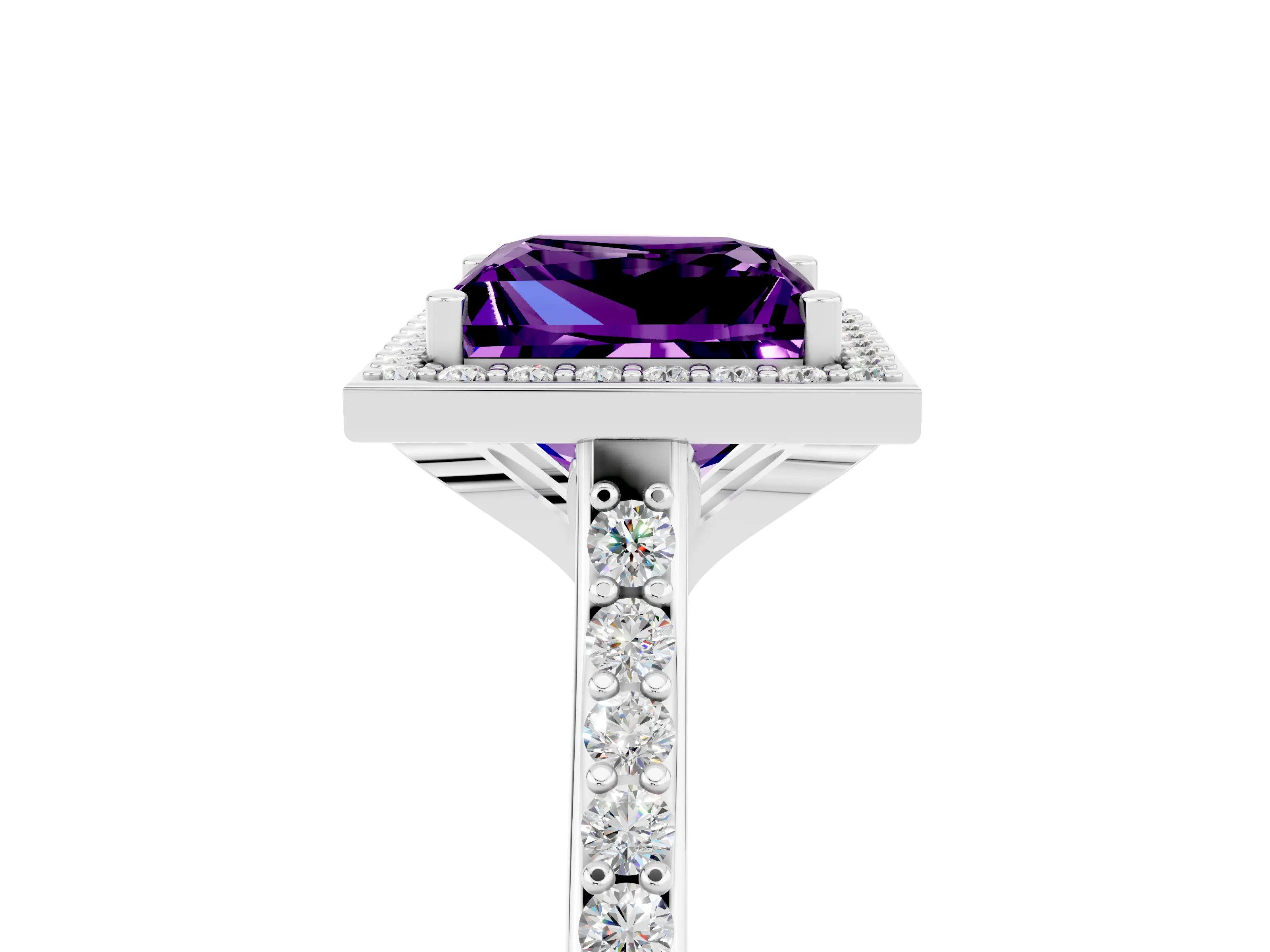 White gold Princess Cut Halo Round Diamond Pavé Band with Four-Prong Setting_5