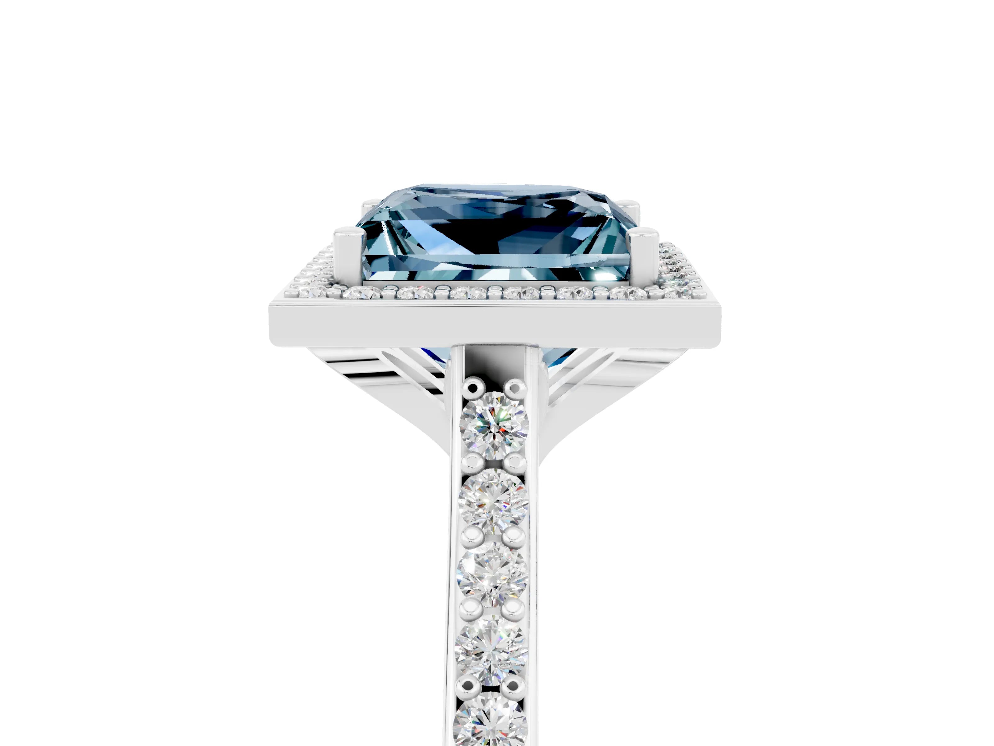 White gold Princess Cut Halo Round Diamond Pavé Band with Four-Prong Setting_5