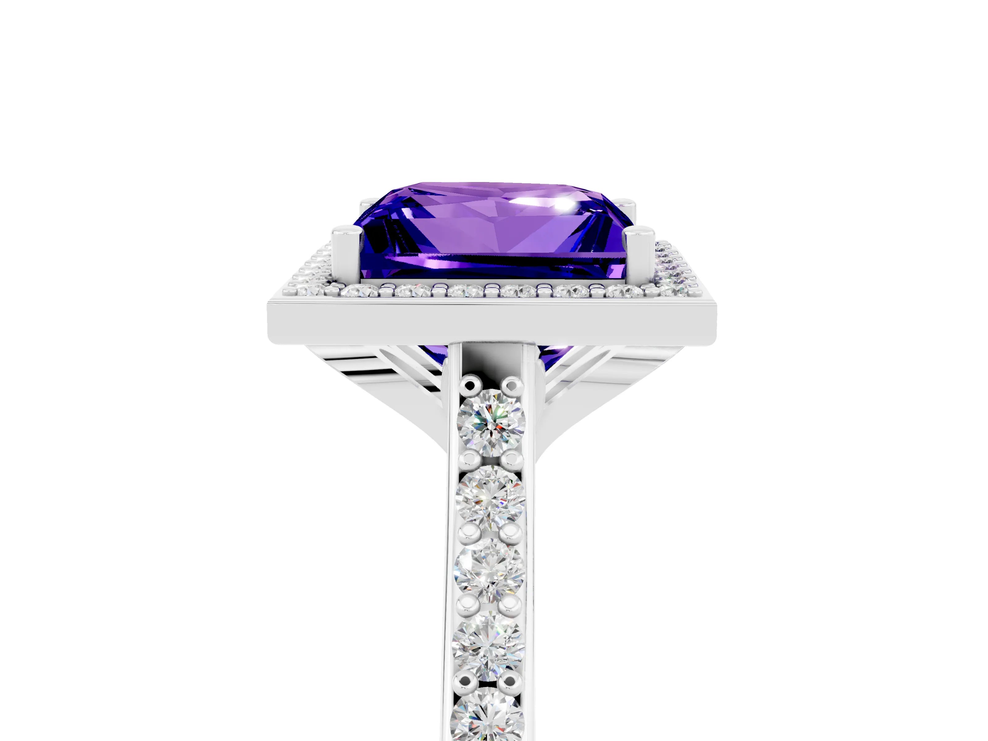 White gold Princess Cut Halo Round Diamond Pavé Band with Four-Prong Setting_5