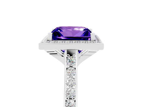 White gold Princess Cut Halo Round Diamond Pavé Band with Four-Prong Setting_5