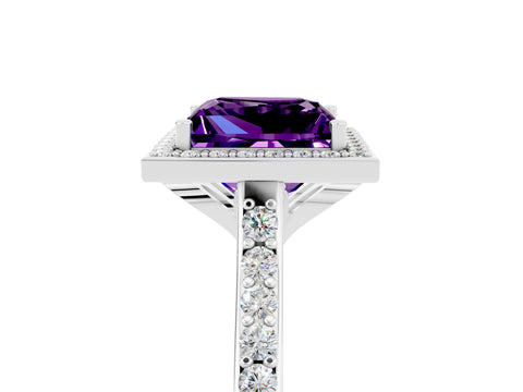 White gold Princess Cut Halo Round Diamond Pavé Band with Four-Prong Setting_5