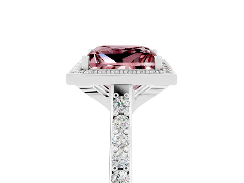 White gold Princess Cut Halo Round Diamond Pavé Band with Four-Prong Setting_5