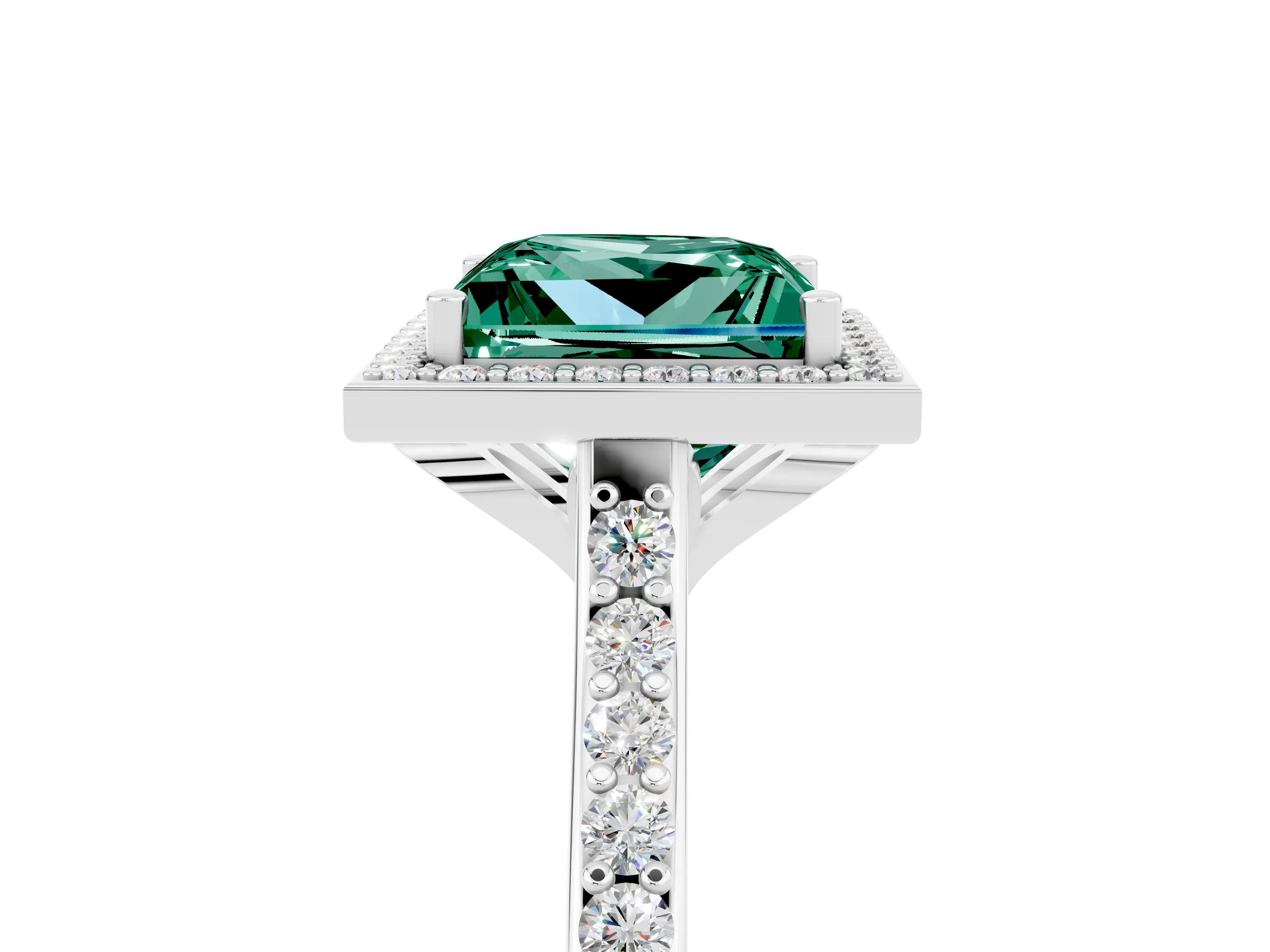 White gold Princess Cut Halo Round Diamond Pavé Band with Four-Prong Setting_5