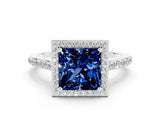 White gold Princess Cut Halo Round Diamond Pavé Band with Four-Prong Setting