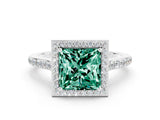 White gold Princess Cut Halo Round Diamond Pavé Band with Four-Prong Setting