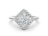White gold Princess Cut Halo Round Diamond Solitaire Engagement Ring with Pave Band and Four-Prong Setting_7