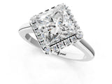 White gold Princess Cut Halo Round Diamond Solitaire Engagement Ring with Pave Band and Four-Prong Setting_8