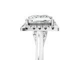 White gold Princess Cut Halo Round Diamond Solitaire Ring with Pavé Band and Four-Prong Setting_5