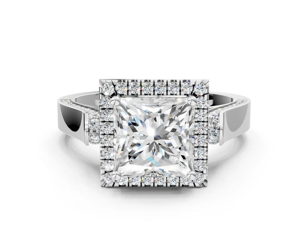 White gold Cushion Halo Round Diamond Twist Band with Four-Prong Setting