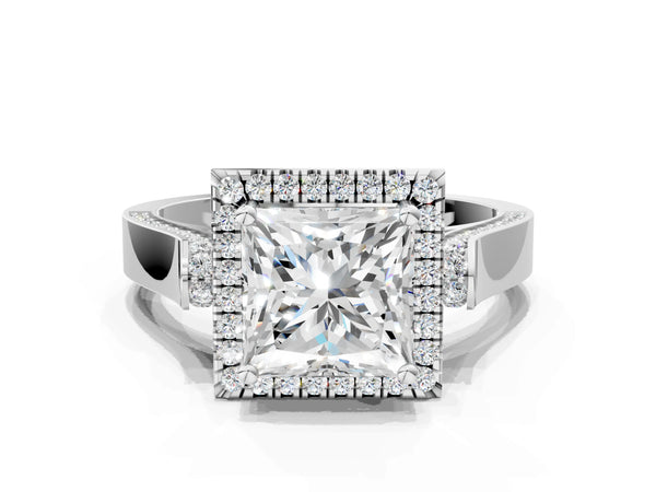 White gold Cushion Halo Round Diamond Twist Band with Four-Prong Setting