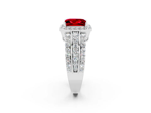 White gold Princess Cut Halo Ruby Ring with Split Shank and Four-Prong Setting_2