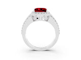 White gold Princess Cut Halo Ruby Ring with Split Shank and Four-Prong Setting_3