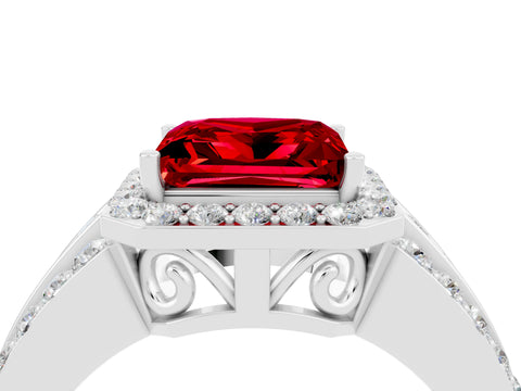 White gold Princess Cut Halo Ruby Ring with Split Shank and Four-Prong Setting_4