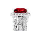 White gold Princess Cut Halo Ruby Ring with Split Shank and Four-Prong Setting_5