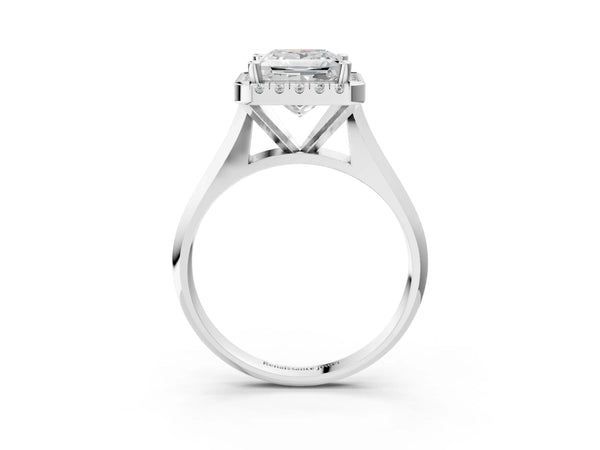 White gold Princess Cut Halo Solitaire Engagement Ring with Square Band and Four-Prong Setting