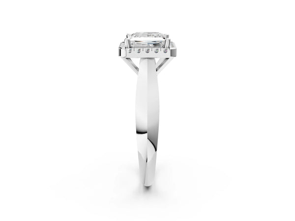 White gold Princess Cut Halo Solitaire Engagement Ring with Square Band and Four-Prong Setting