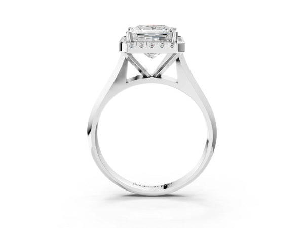 White gold Princess Cut Halo Solitaire Engagement Ring with Square Band and Four-Prong Setting