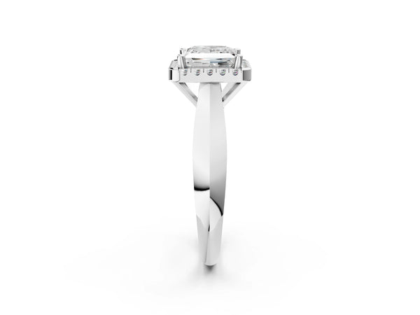 White gold Princess Cut Halo Solitaire Engagement Ring with Square Band and Four-Prong Setting