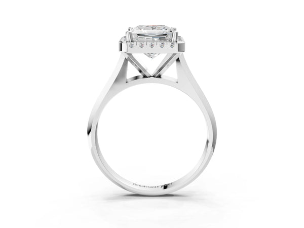 White gold Princess Cut Halo Solitaire Engagement Ring with Square Band and Four-Prong Setting