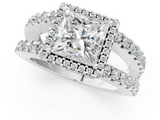 White gold Princess Cut Halo Split Shank Diamond Ring with Four-Prong Setting_77