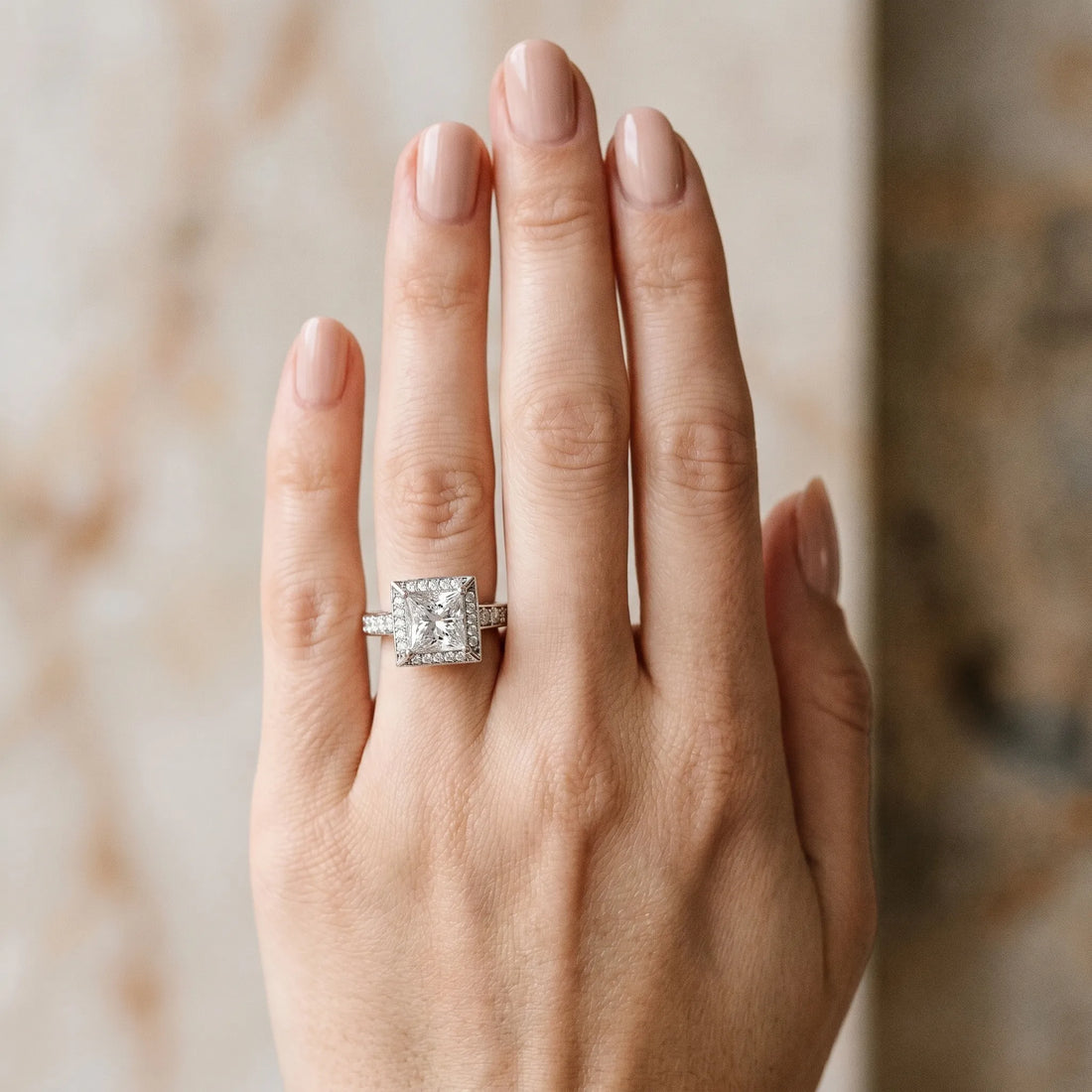 White gold Princess Cut Halo Split Shank Engagement Ring with Four-Prong Setting_6