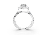 10K White Gold 1.08 Carat D VS1 Princess Diamond Halo Ring with Split Shank Pavé Band and Prong Setting
