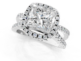 White gold Princess Cut Halo Split Shank Pave Set Ring_135
