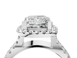 10K White Gold 1.08 Carat D VS1 Princess Diamond Halo Ring with Split Shank Pavé Band and Prong Setting