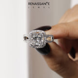 10K White Gold 1.08 Carat D VS1 Princess Diamond Halo Ring with Split Shank Pavé Band and Prong Setting