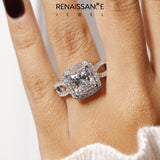 10K White Gold 1.08 Carat D VS1 Princess Diamond Halo Ring with Split Shank Pavé Band and Prong Setting