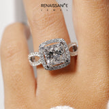 10K White Gold 1.08 Carat D VS1 Princess Diamond Halo Ring with Split Shank Pavé Band and Prong Setting