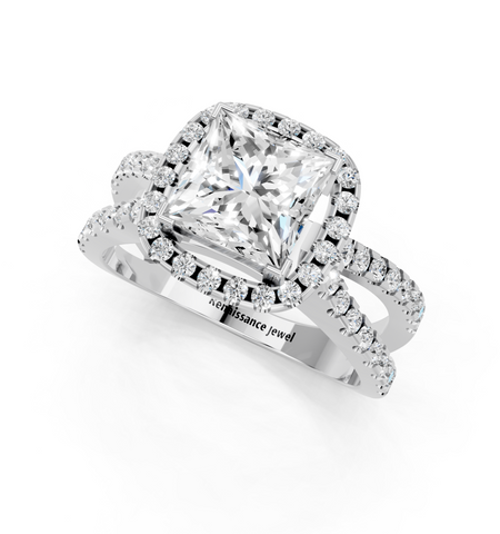 White gold Princess Cut Halo Split Shank Pave Set Ring_52