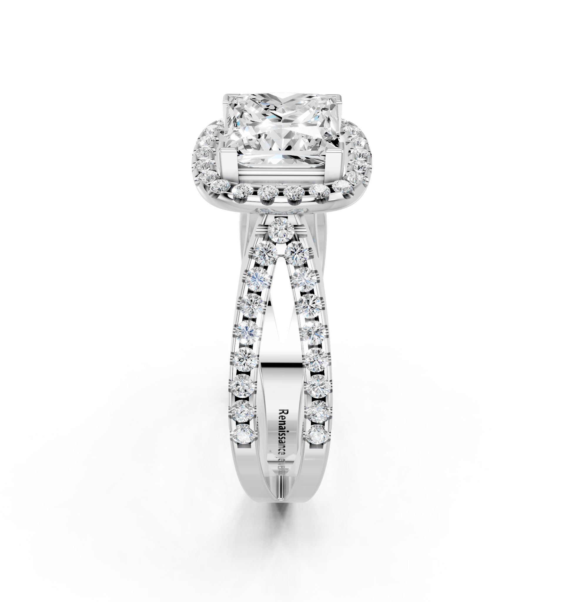 White gold Princess Cut Halo Split Shank Pave Set Ring_53