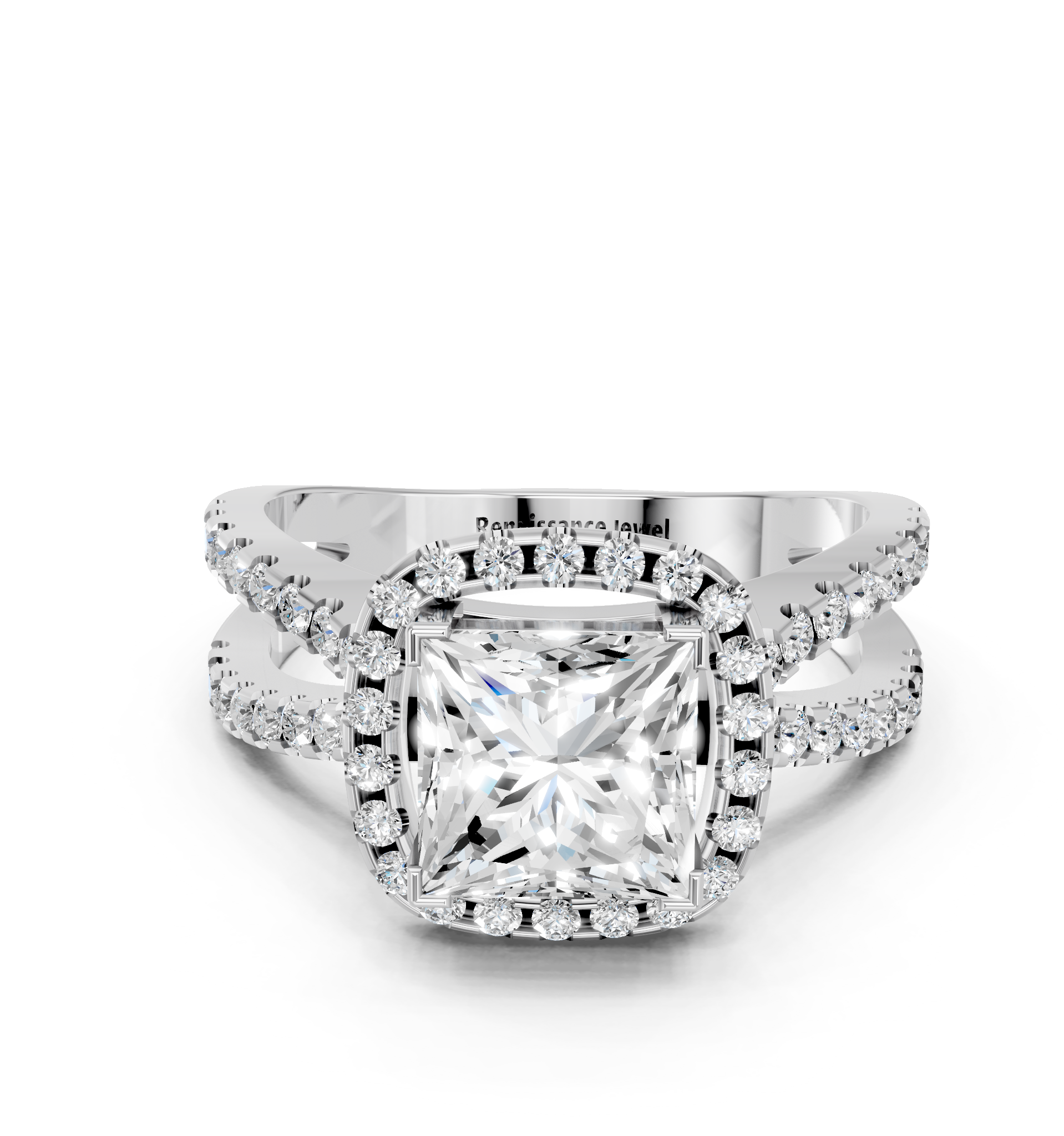 White gold Princess Cut Halo Split Shank Pave Set Ring_60