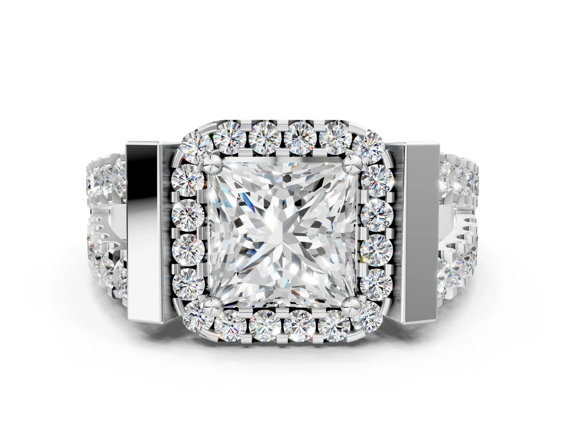 White gold Princess Cut Halo Split Shank Prong Set Ring_11