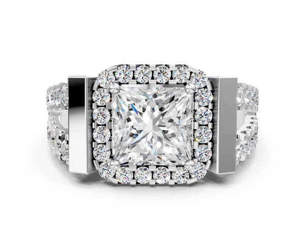 White gold Princess Cut Halo Split Shank Prong Set Ring