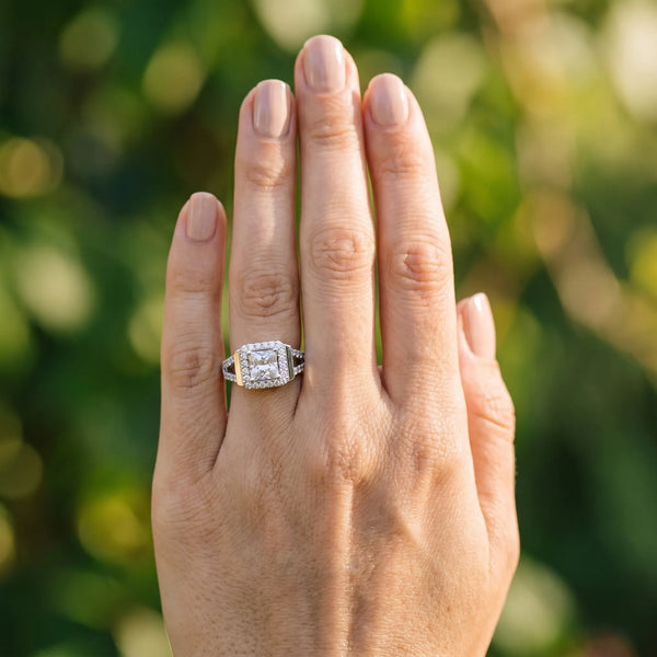 White gold Princess Cut Halo Split Shank Prong Set Ring