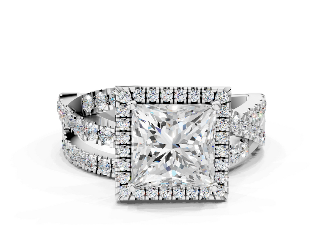 White gold Princess Cut Halo Split Shank Prong Setting Ring_113