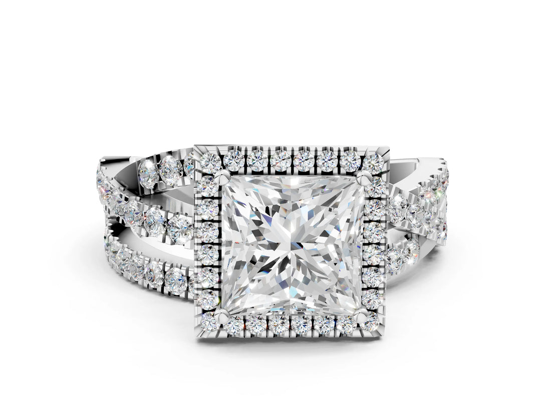 White gold Princess Cut Halo Split Shank Prong Setting Ring_12