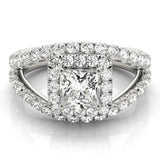 White gold Princess Cut Halo Split Shank Ring with Four-Prong Setting 1