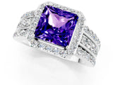 White gold Princess Cut Halo Tanzanite Ring with Split Shank and Four-Prong Setting_1