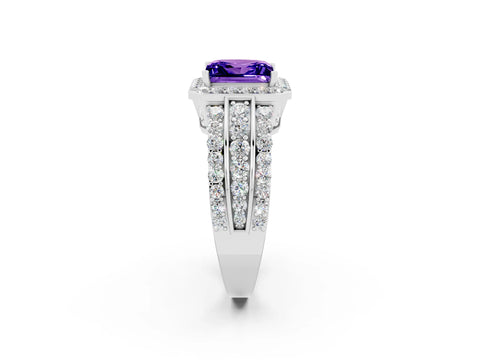 White gold Princess Cut Halo Tanzanite Ring with Split Shank and Four-Prong Setting_2