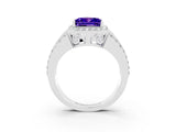White gold Princess Cut Halo Tanzanite Ring with Split Shank and Four-Prong Setting_3