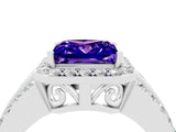White gold Princess Cut Halo Tanzanite Ring with Split Shank and Four-Prong Setting_4