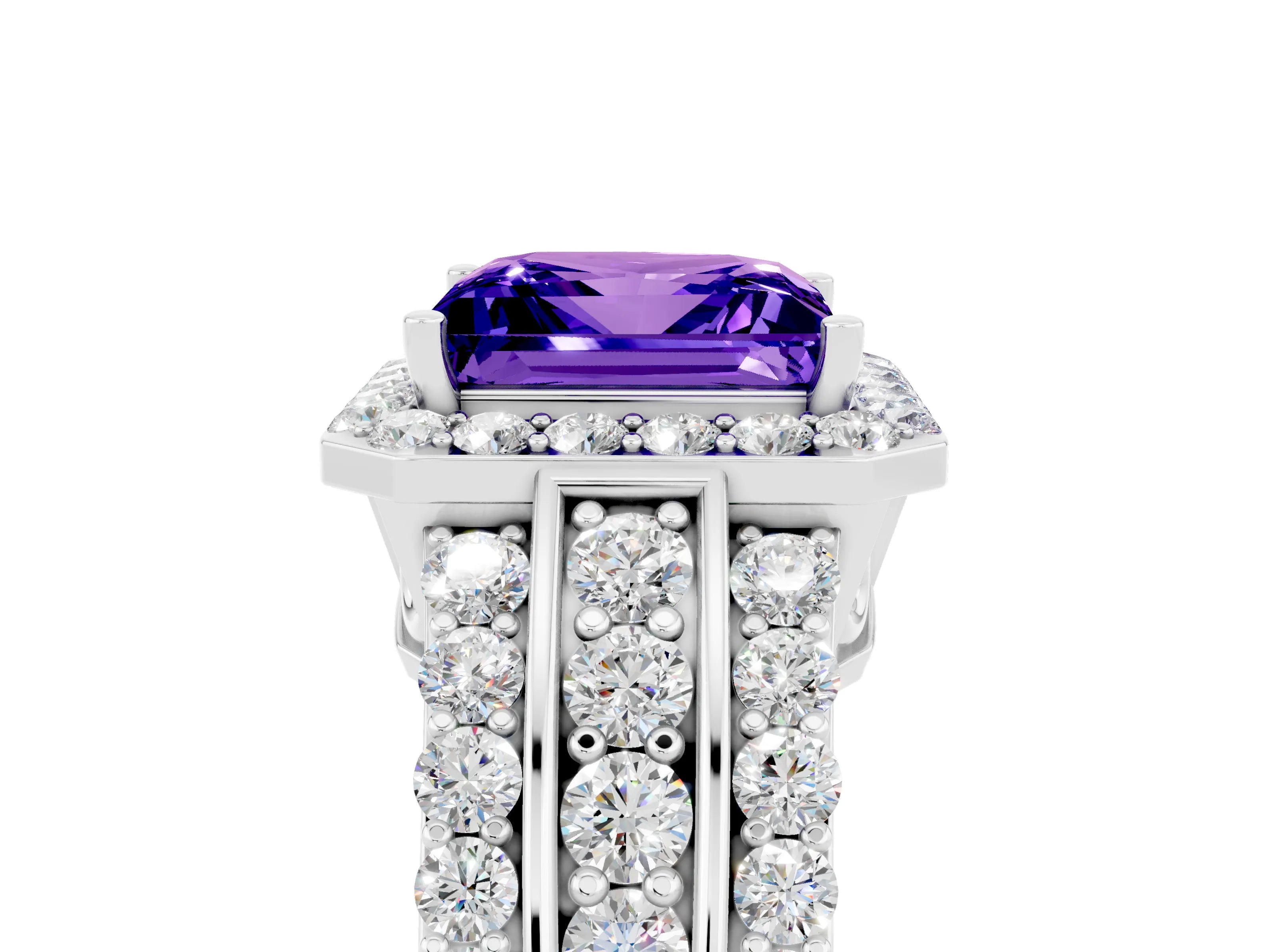 White gold Princess Cut Halo Tanzanite Ring with Split Shank and Four-Prong Setting_5
