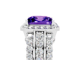 White gold Princess Cut Halo Tanzanite Ring with Split Shank and Four-Prong Setting_5