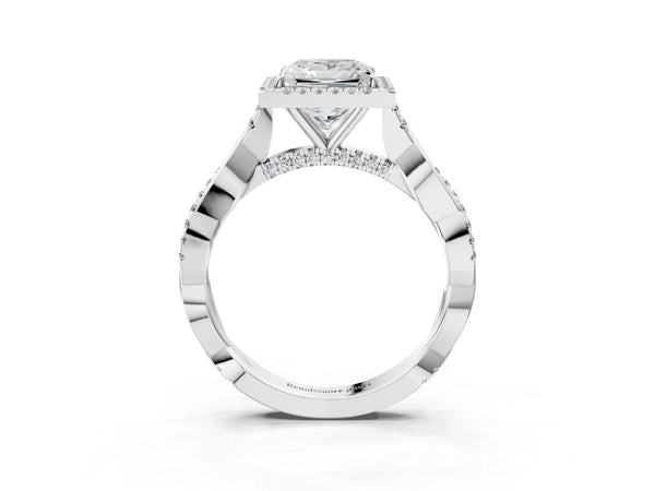 White Gold Princess Cut Interwoven Twist Halo Engagement Ring Setting