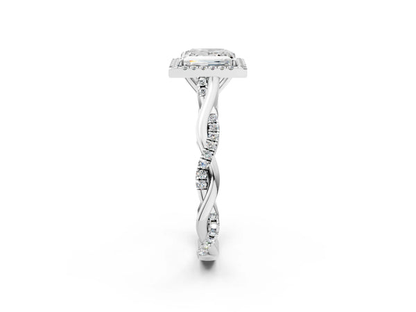 White Gold Princess Cut Interwoven Twist Halo Engagement Ring Setting